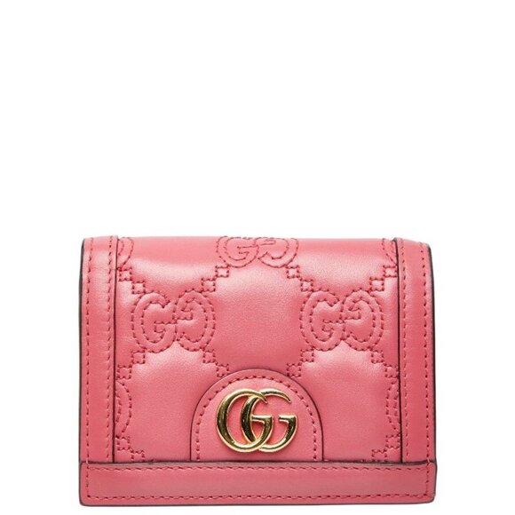 Gucci Ggmatelasse Fold Wallet Compact Wallet Pink Leather